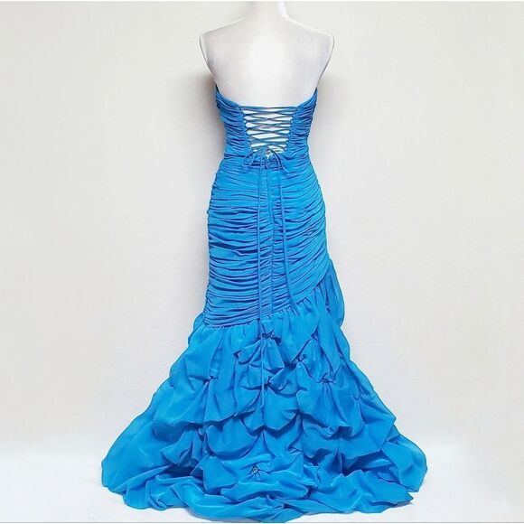 JOLI Prom Blues Ruched Sequin Beaded Bubble Hem Strapless Formal Maxi Dress 12 - Picture 12 of 16